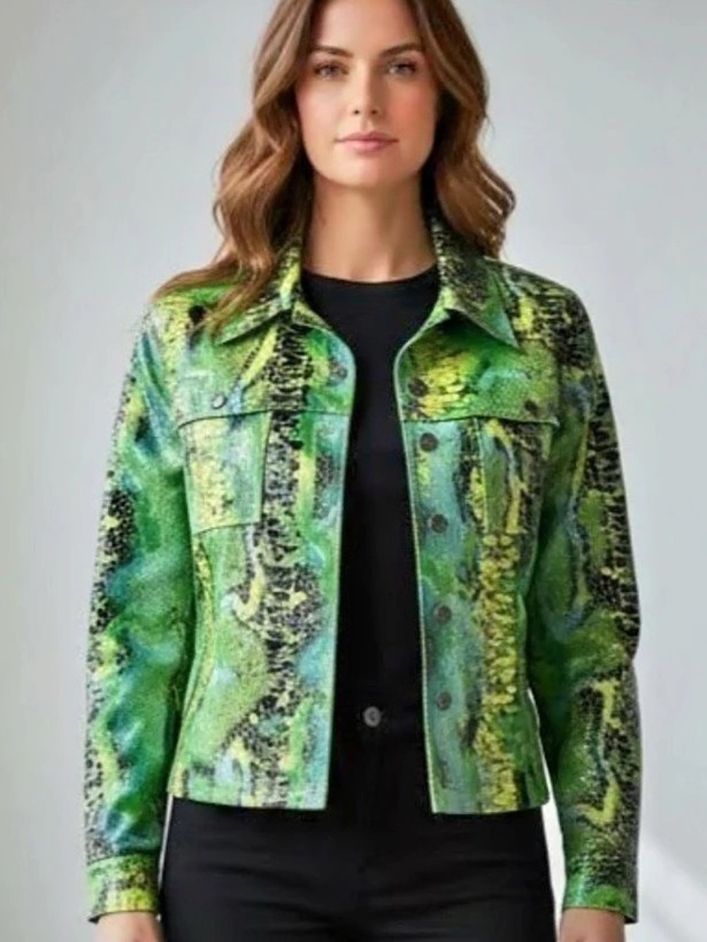 Vintage Renfrew Cropped Snakeskin Print Jacket XS.  Green/blue/yellow. Excellent